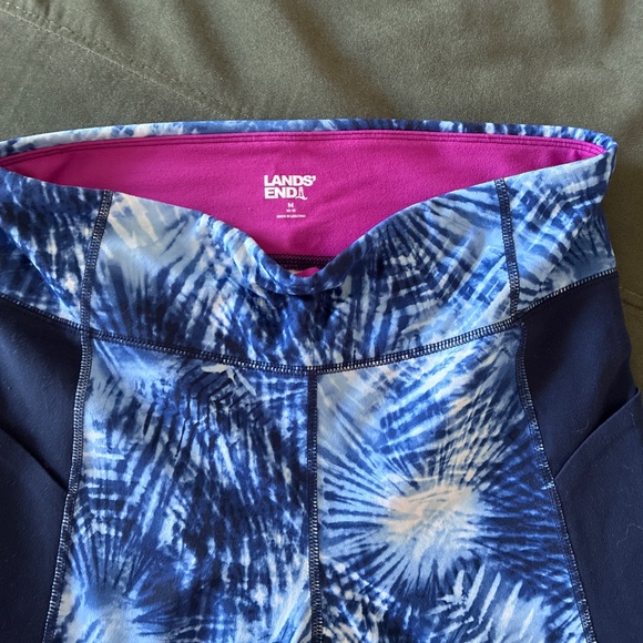 Land’s End compression leggings tie dye blue athletic exercise pants M - Picture 2 of 11